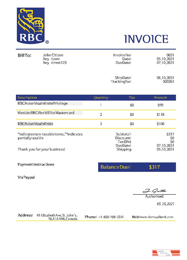 USA RBC invoice PSD template